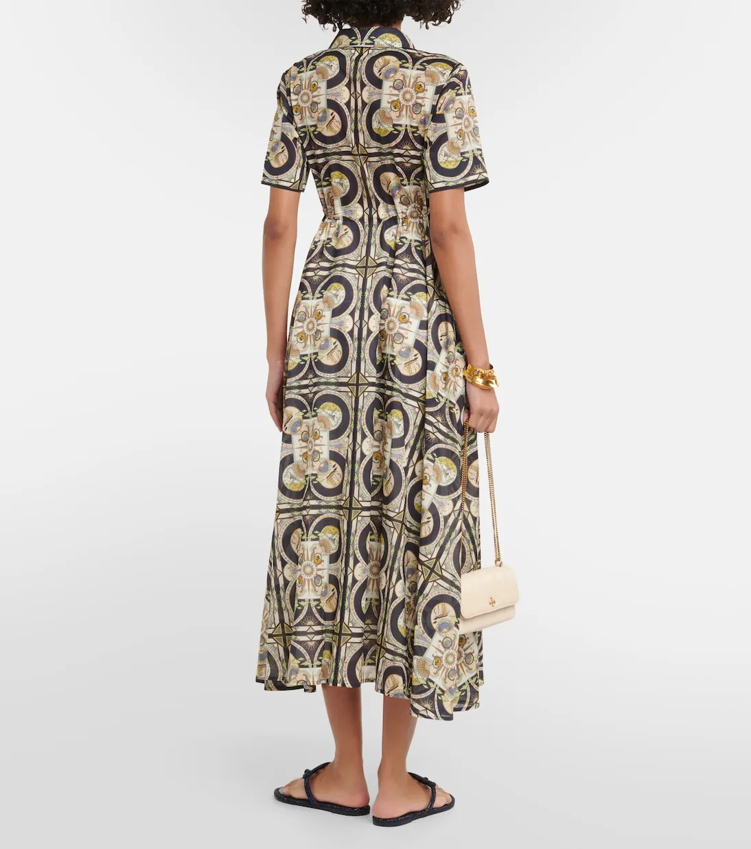 Cotton midi dress with Tory Burch print, multicolor