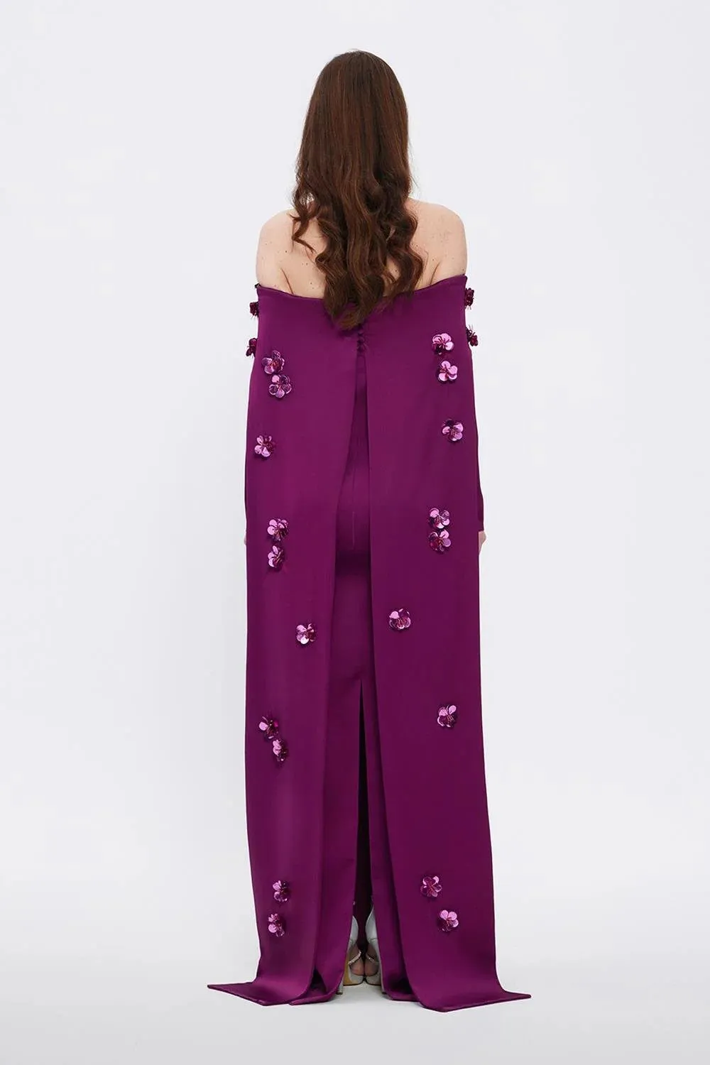Elegant Purple 3D Flower Off Shoulder Evening Dress SF066