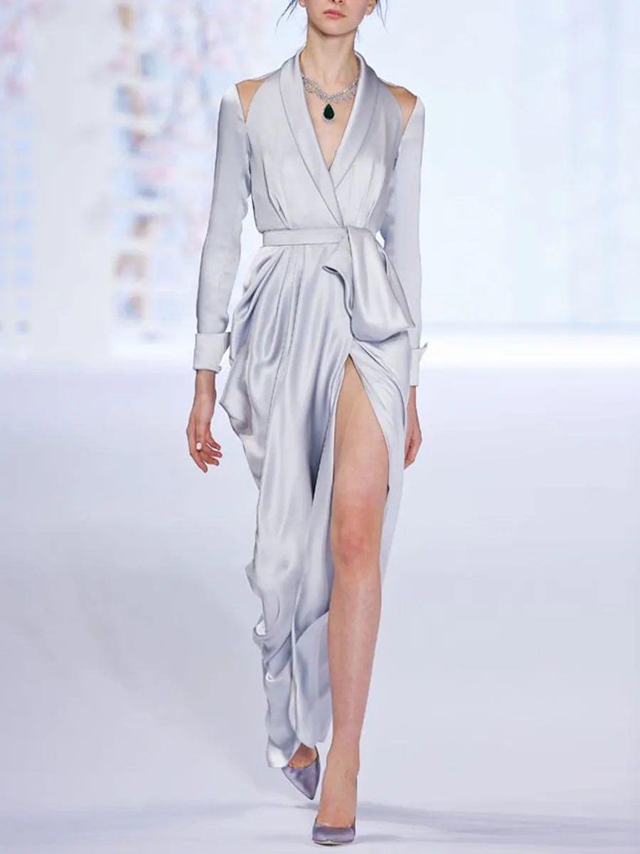 Fashion Long Sleeve Silk Elegant Evening Dress