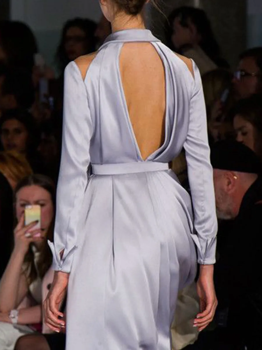Fashion Long Sleeve Silk Elegant Evening Dress