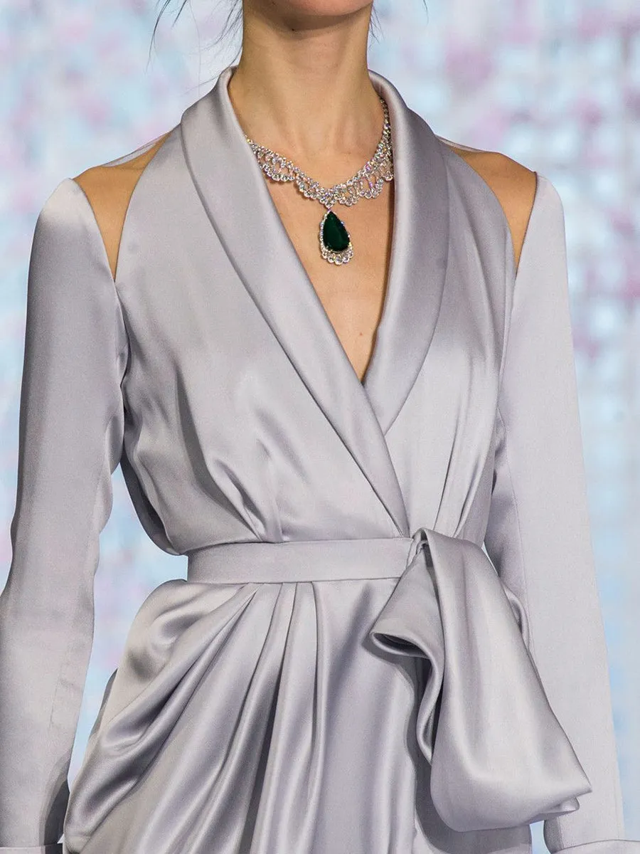 Fashion Long Sleeve Silk Elegant Evening Dress
