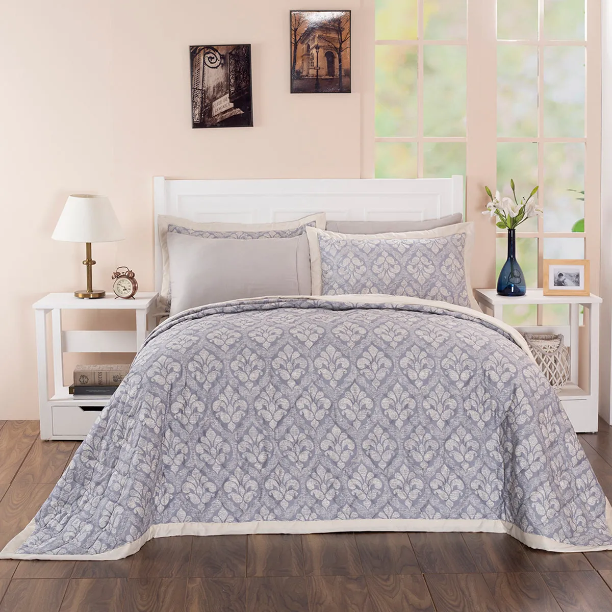 Folklore Transition Diamond Festivity Summer AC Quilt/Quilted Bed Cover/Comforter Blue