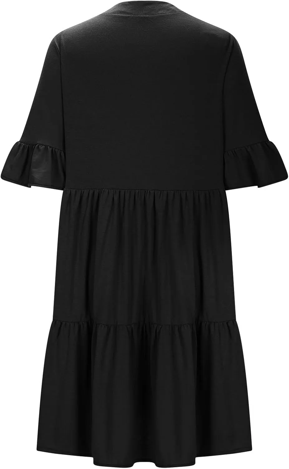 FZYLQY Women's Summer 2025 Trendy Ruffle Short Sleeve V Neck A Line Tiered Flowy Loose Casual Mini Beach Dress with Pockets