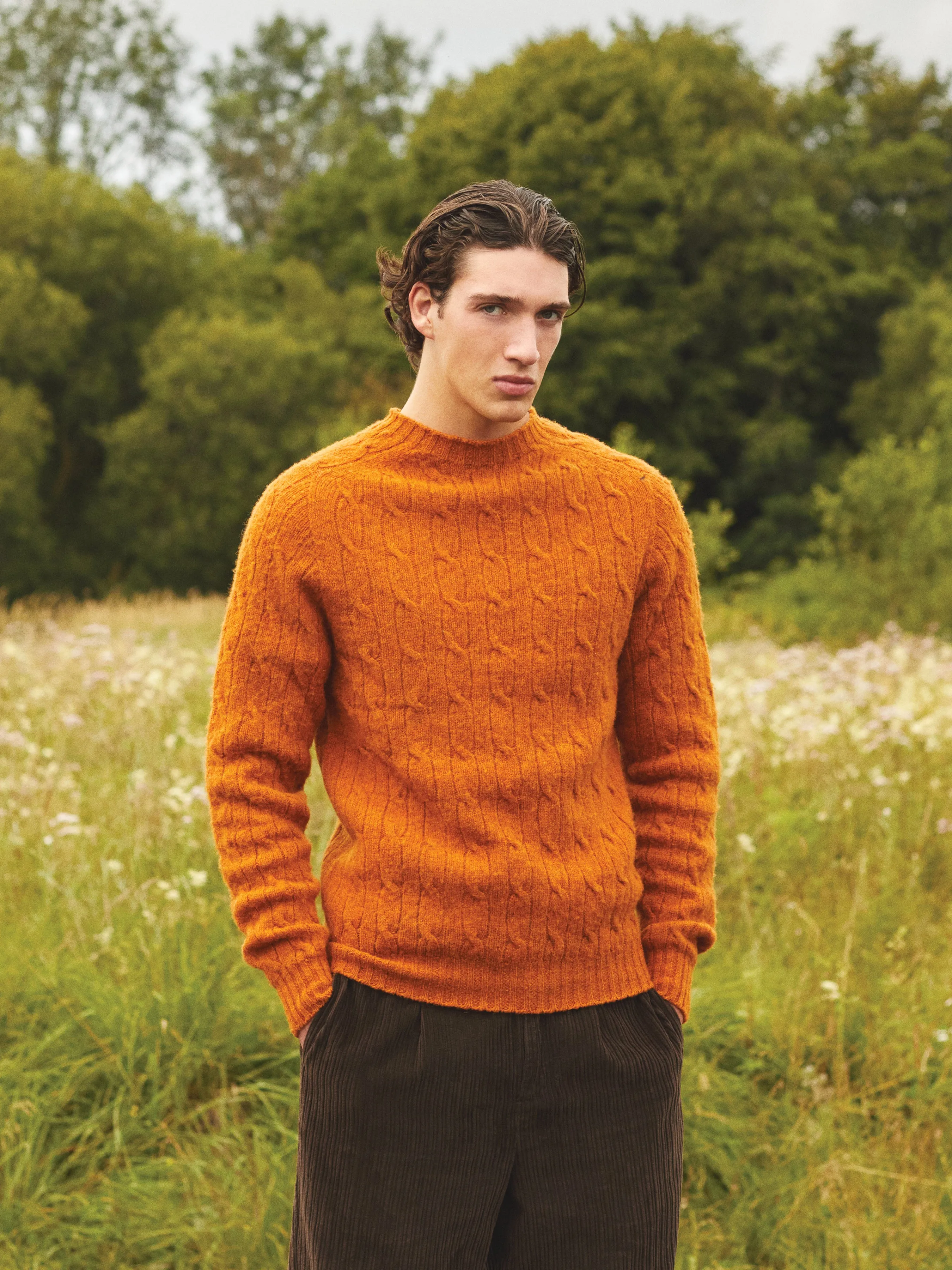Galloway Cable Knit in Tangerine Lambswool
