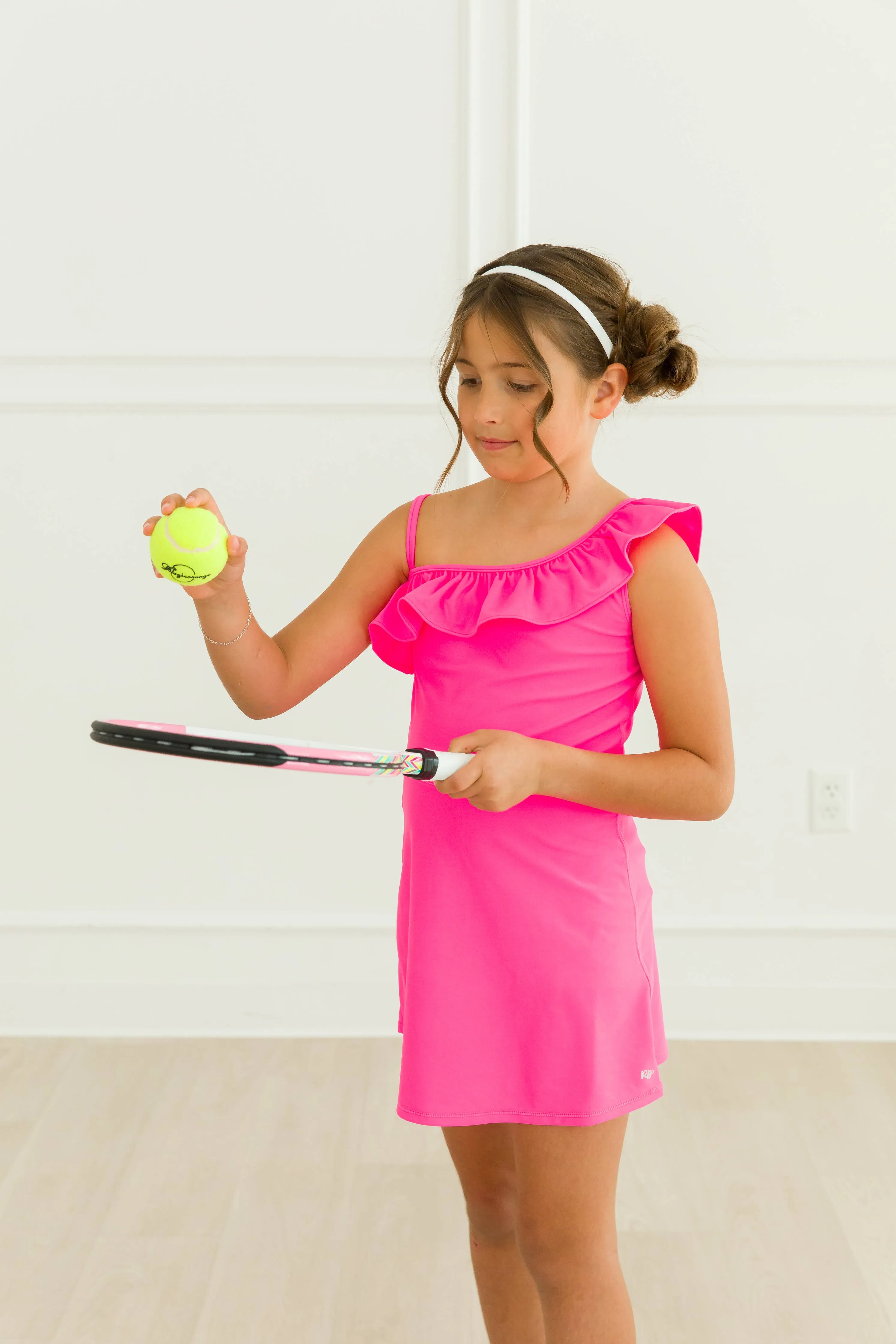 Girls Neon Magenta Active Tennis Dress & Bike Short Set: Pink