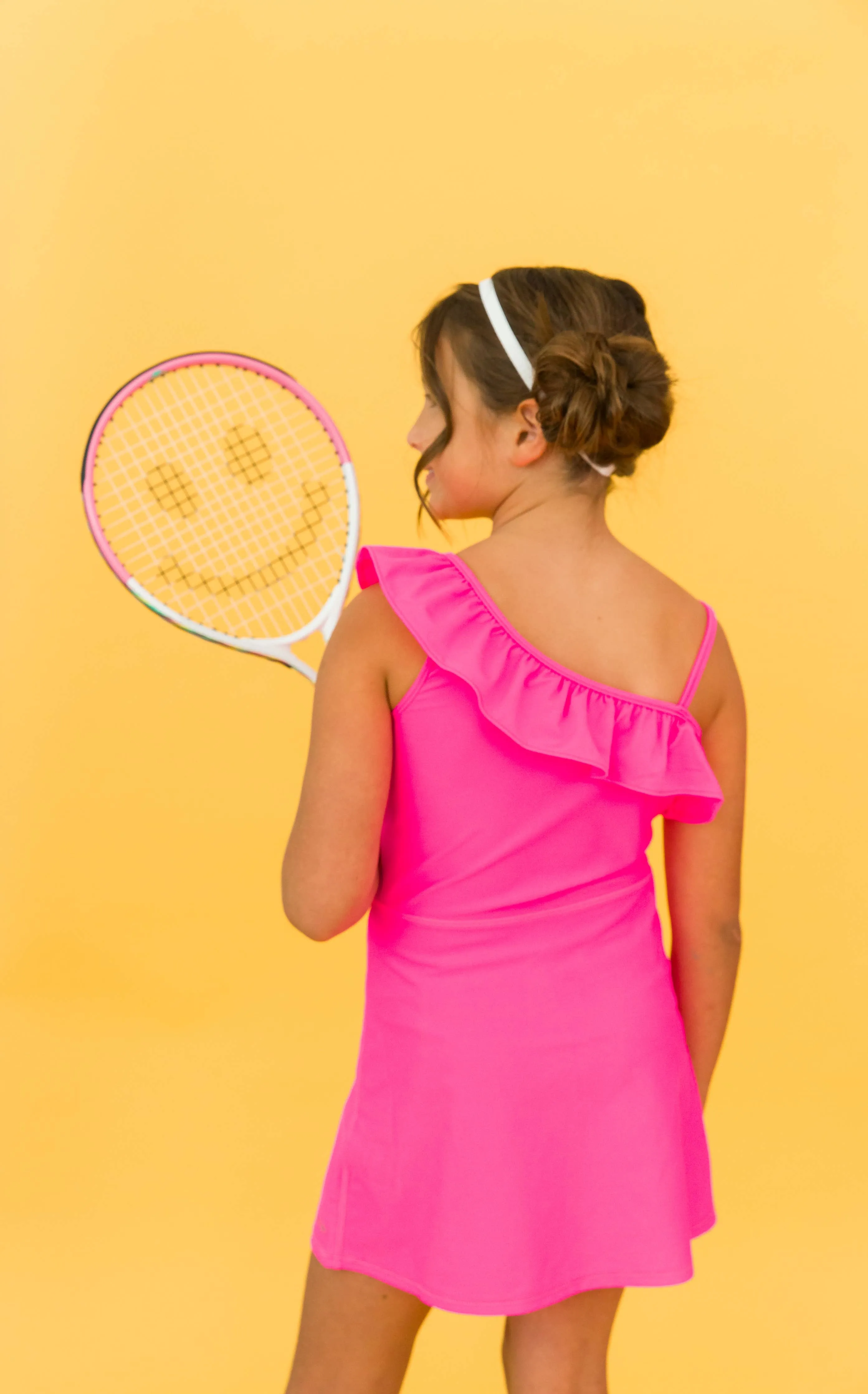 Girls Neon Magenta Active Tennis Dress & Bike Short Set: Pink