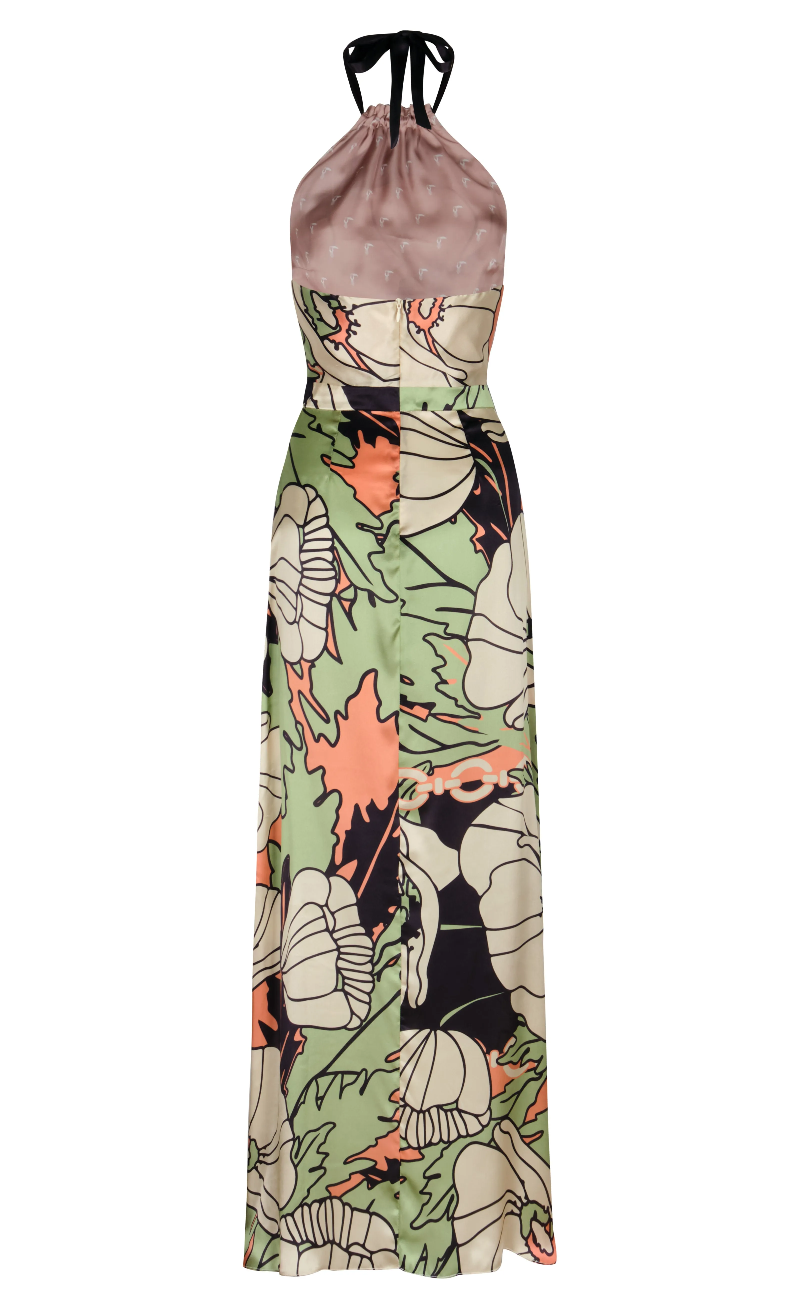 Magdalena Satin Silk Maxi Dress / Sage Gladiolos Garden
