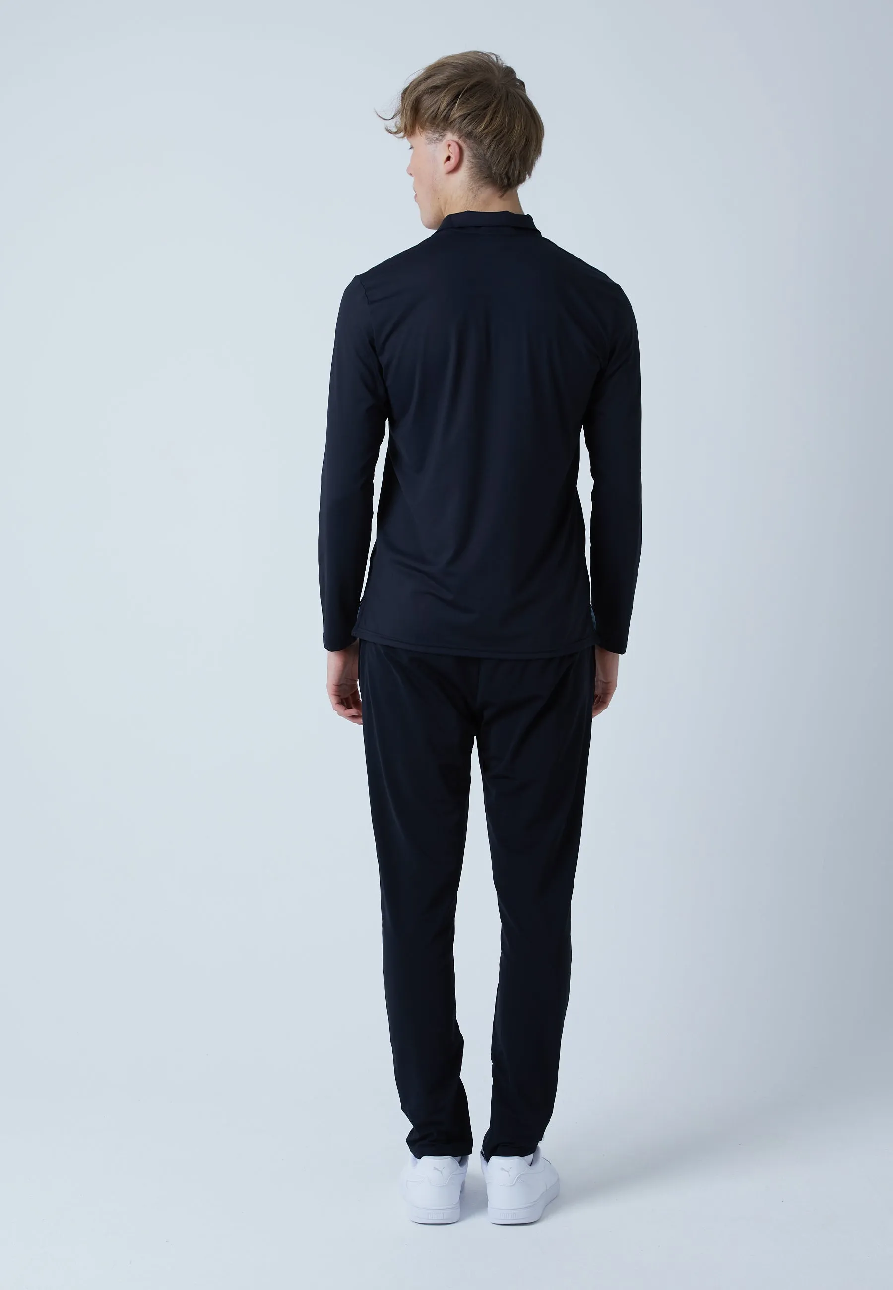 Men Tennis Longsleeve Polo Shirt, black