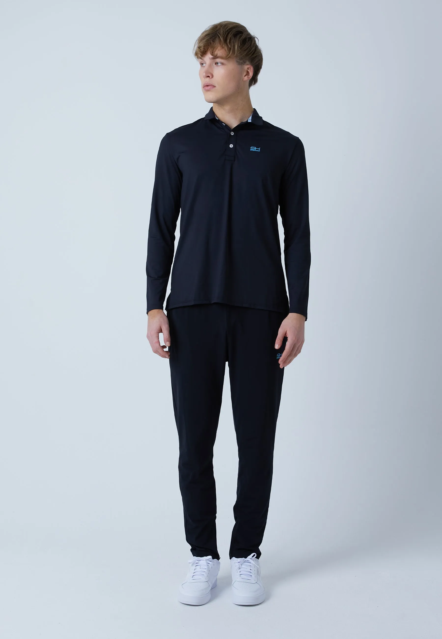 Men Tennis Longsleeve Polo Shirt, black