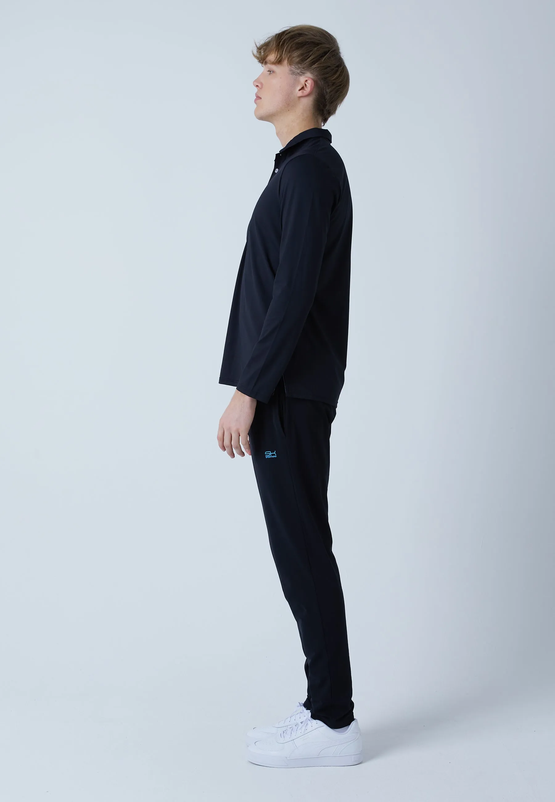 Men Tennis Longsleeve Polo Shirt, black