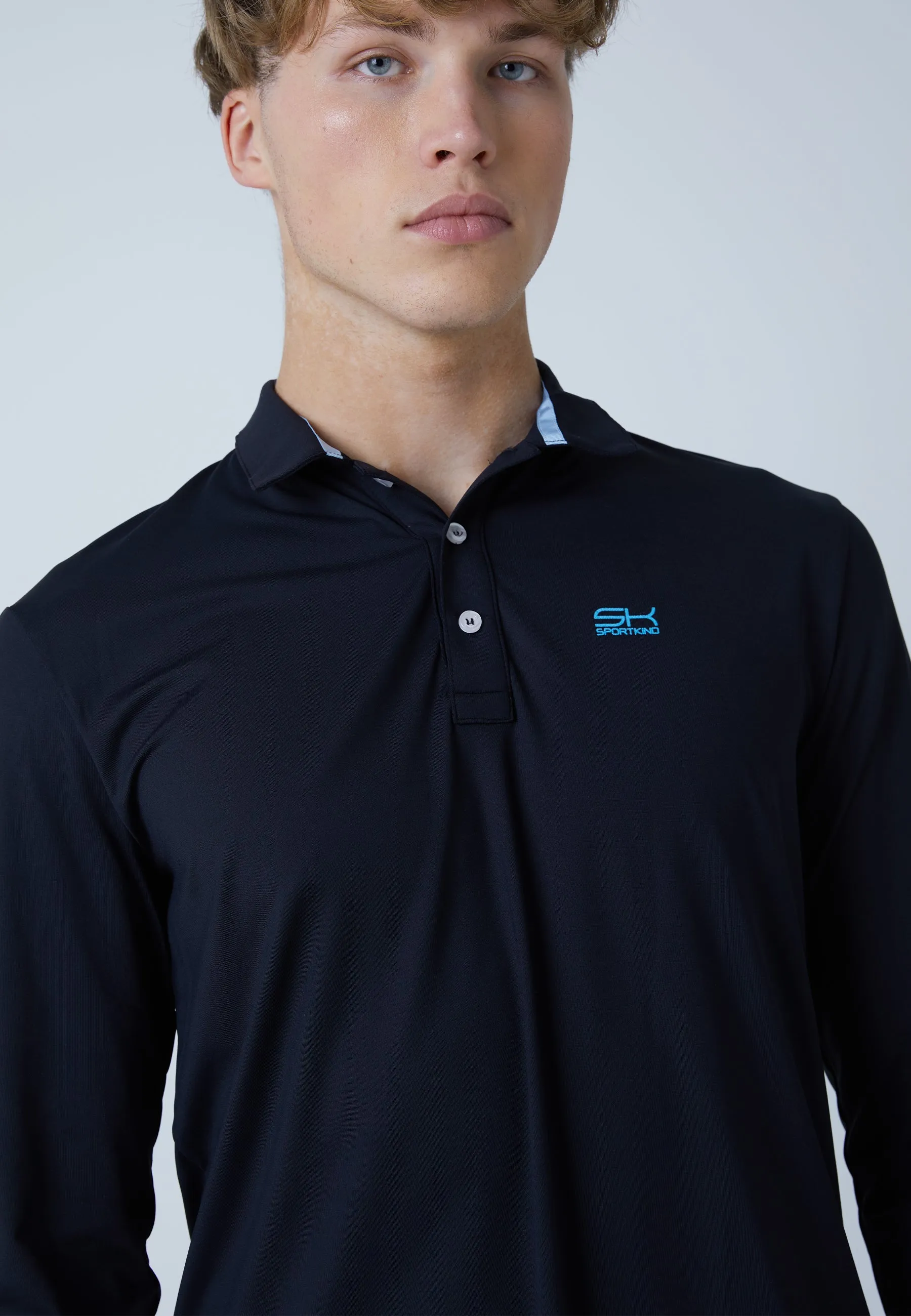 Men Tennis Longsleeve Polo Shirt, black