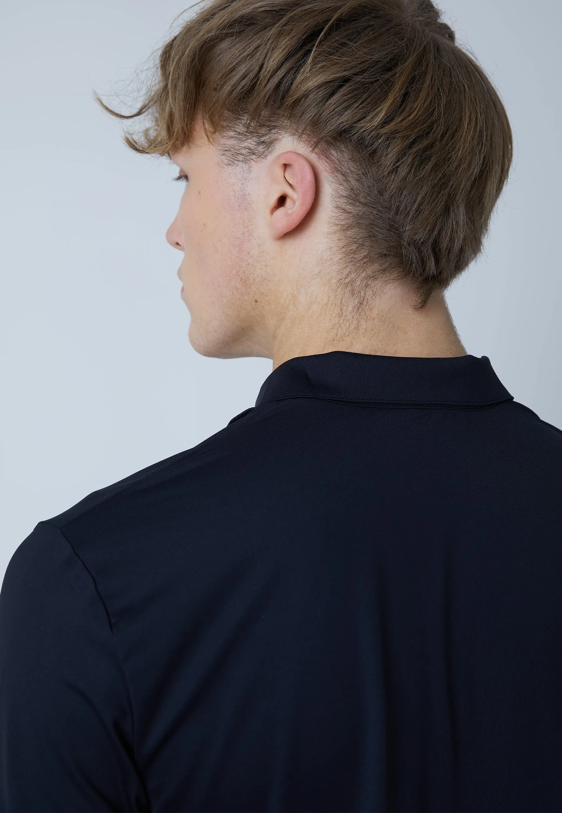 Men Tennis Longsleeve Polo Shirt, black
