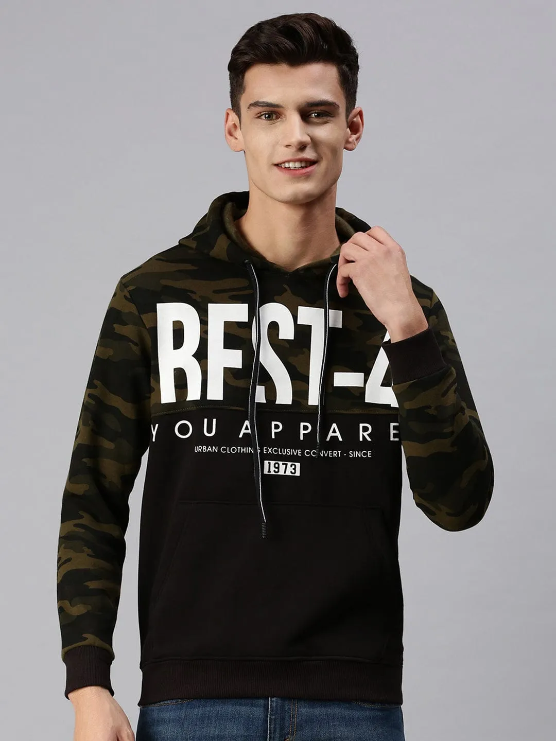 Men Typography Black Hoodie