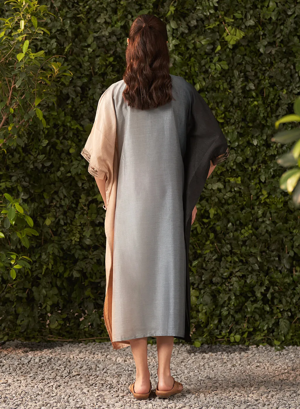Nylah Blue Embroidered Silk Kaftan for Women
