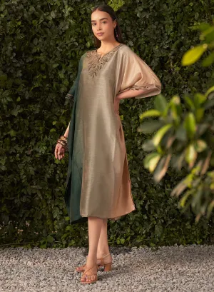 Nylah Green Embroidered Silk Kaftan for Women