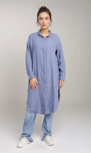 O202789-O202789 - Long Denim Shirt Dress - Blue