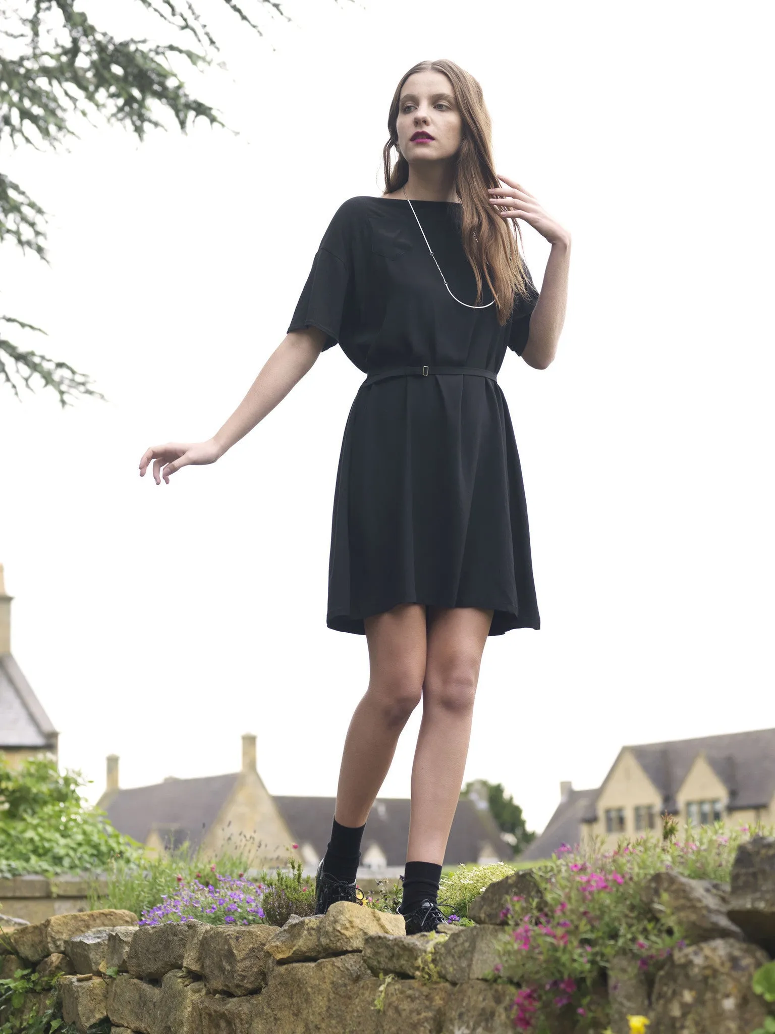 Outsider T-shirt dress with belt in black