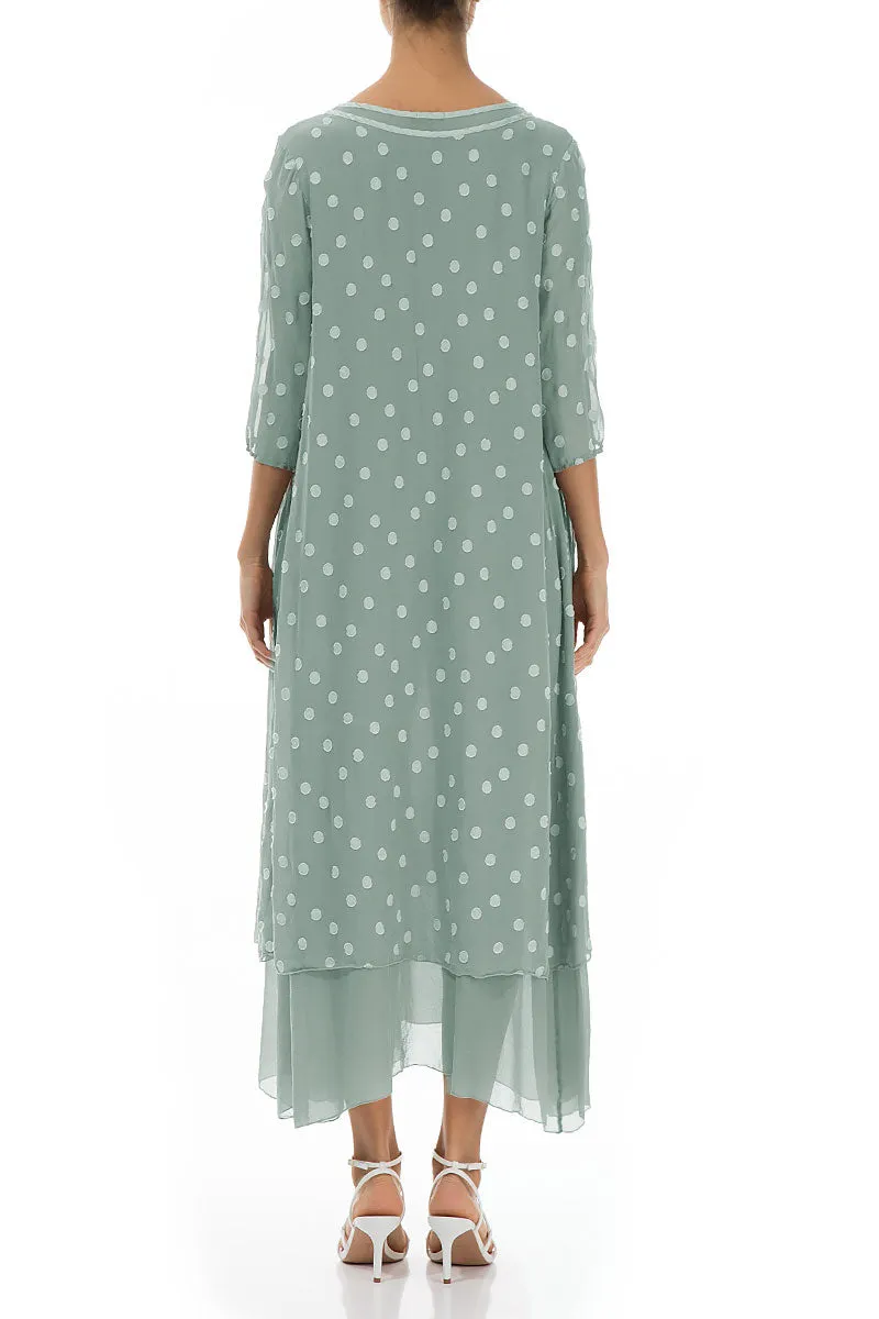 Pistachio Dotty Silk Maxi Dress