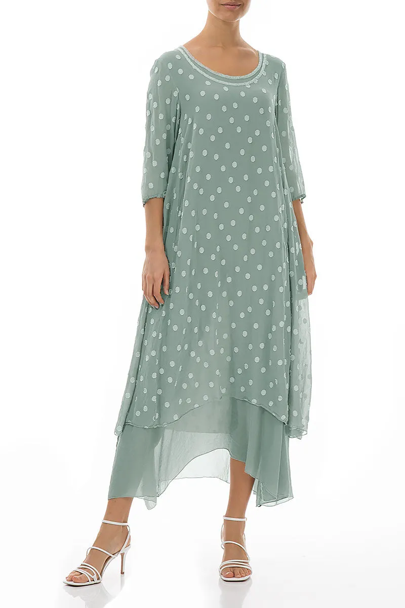 Pistachio Dotty Silk Maxi Dress