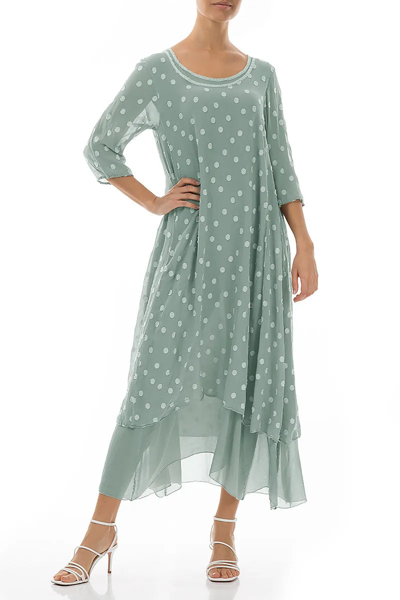 Pistachio Dotty Silk Maxi Dress
