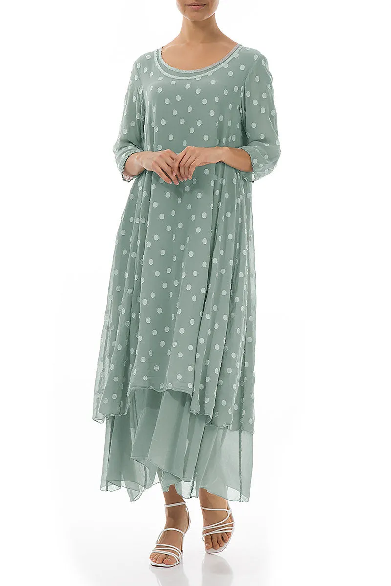 Pistachio Dotty Silk Maxi Dress