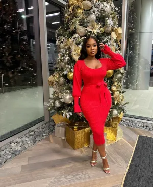 Red Bell sleeve sweater dress
