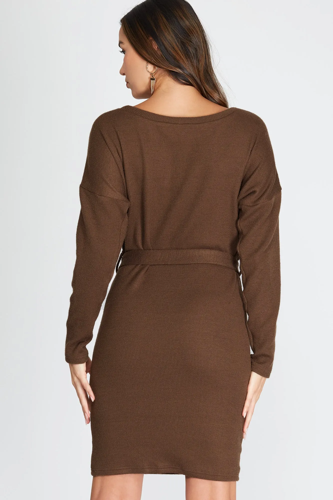 She And Sky Dolman Long Sleeve Boatneck Sweater Dress In Mocha