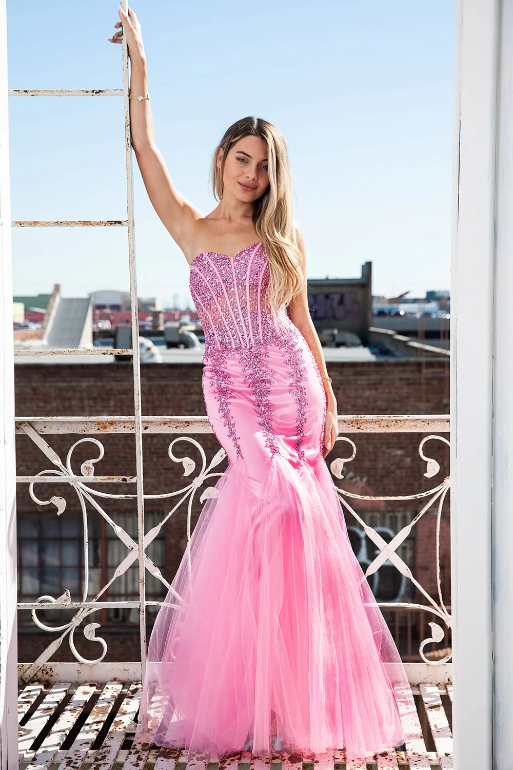 Strapless Sweetheart Embroidered Mermaid Long Prom & Evening Dress