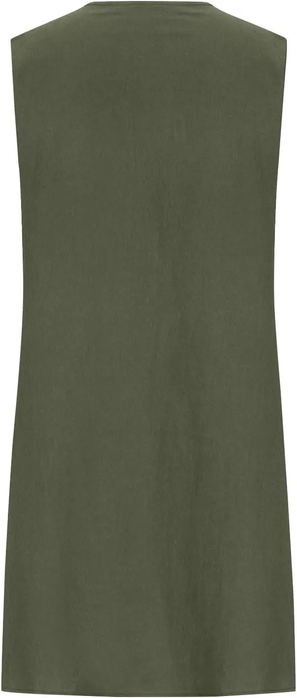 TARIENDY Womens Cotton Linen Dresses Casual Summer Crewneck Sleeveless Dress Plus Size Pleated Sundress Loose Sundresses