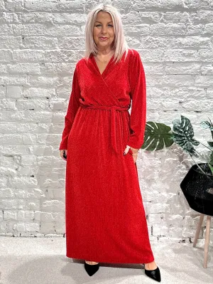 The Gloria Long Cross Front Lurex Dress With Belt