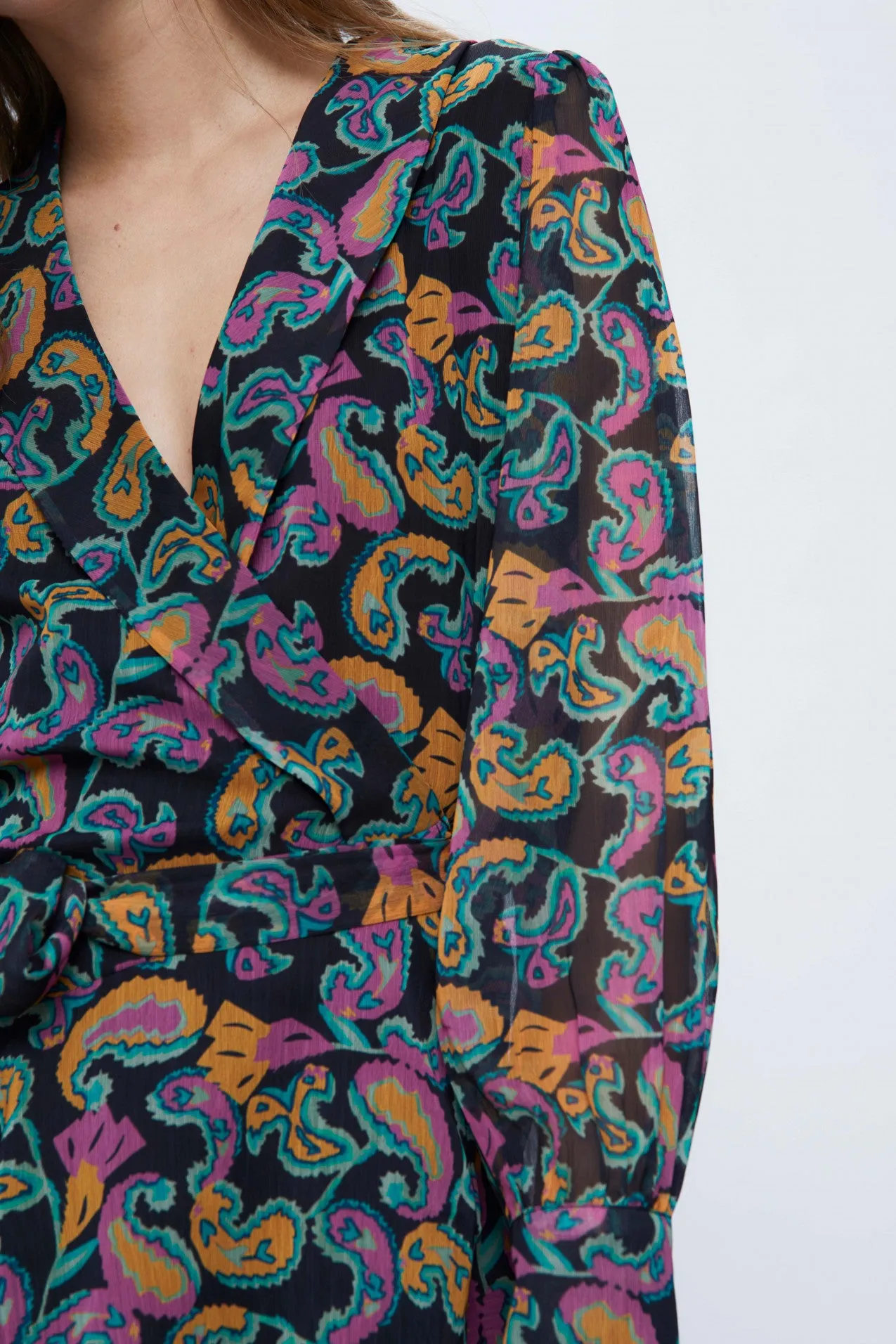 Wild Pony Short Wrap Dress With Multicolored Paisley Print