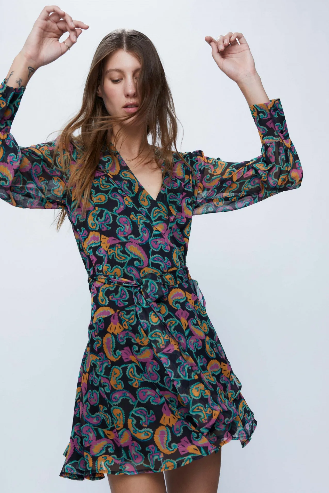Wild Pony Short Wrap Dress With Multicolored Paisley Print