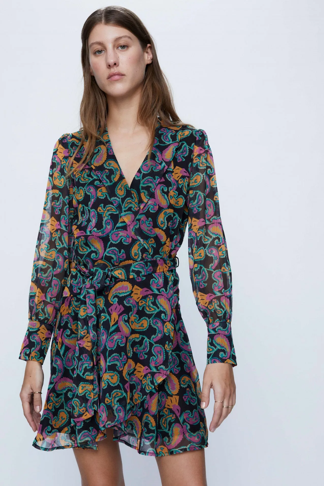 Wild Pony Short Wrap Dress With Multicolored Paisley Print