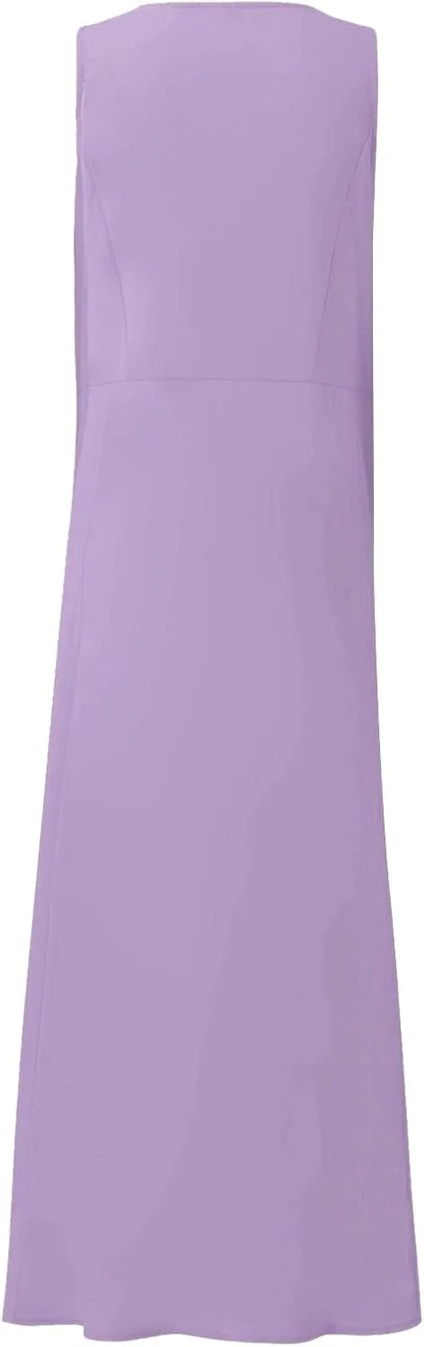 Womens Summer Linen Tank Dresses Casual Beach Floral Sleeveless Vacation Sundress Travel Outfits Cotton Maxi Dress